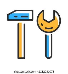 Wrench and hammer line icon. Tools symbol. Vector illustration concept