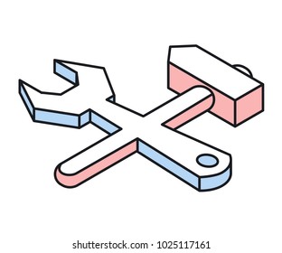 Wrench and hammer linear isometric icon