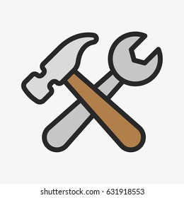 Wrench and Hammer Minimal Color Flat Line Outline Stroke Icon Pictogram Symbol