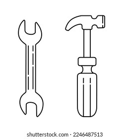 Wrench and hammer outline design vector illustration on white background