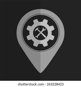 Wrench and hammer - settings vector icon - map pointer. Flat design