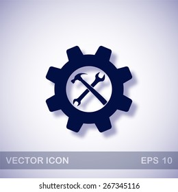 Wrench and hammer - settings vector icon - dark blue illustration with blue shadow