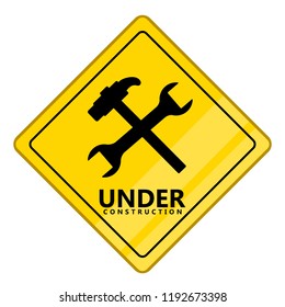 Wrench and hammer silhouette. Under construction transit signal. Vector illustration design