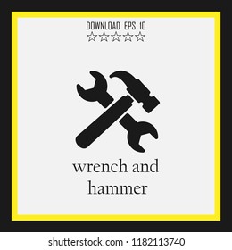 wrench and hammer sketch vector icon