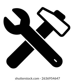 Wrench and hammer solid icon, repair service concept. Vector graphics. Repair tools sign on white background, style mobile or design