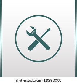 Wrench and hammer. Tools icon isolated on grey background