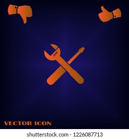 Wrench and hammer. Tools icon isolated on blue background