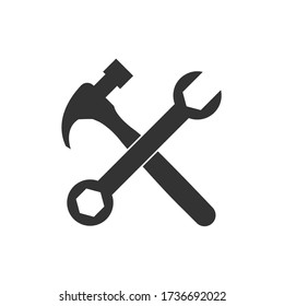 Wrench and hammer. Tools icon logo isolated on white background, illustration