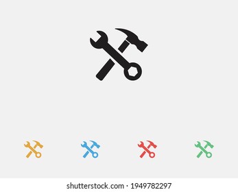 Wrench and hammer. Tools icon. Vector illustration icon. Settings tools icon. Option vector graphics. Set of colorful flat design icons