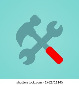 Wrench and hammer or tools line icon in color. Graphic element. Trendy flat style isolated symbol for: illustration, minimal, logo, mobile, app, emblem, design, web, site, ui, gui, ux. Vector EPS 10