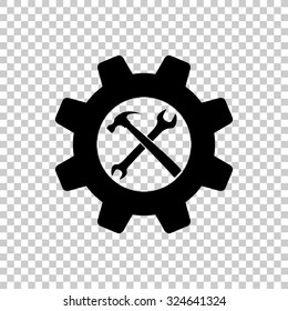 wrench and hammer vector icon - black illustration