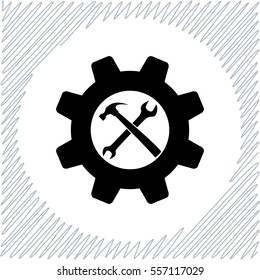 Wrench and hammer vector icon - black  illustration
