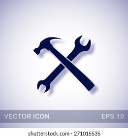 Wrench and hammer vector icon - dark blue illustration with blue shadow