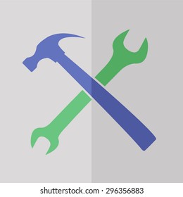 wrench and hammer vector icon. Flat design