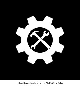 wrench and hammer vector icon isolated on black