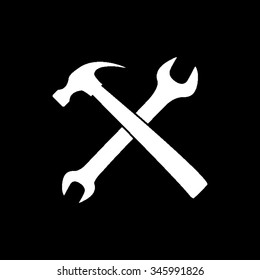 wrench and hammer vector icon isolated on black
