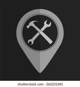 Wrench and hammer vector icon - map pointer. Flat design