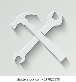wrench and hammer vector icon - paper illustration with shadow on light background