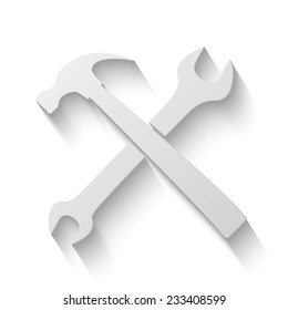 wrench and hammer vector icon - paper illustration on white background 