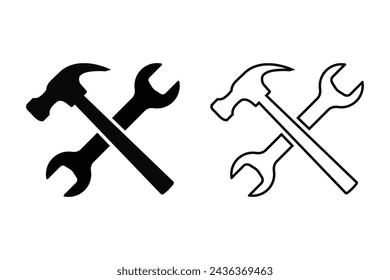 Wrench and hammer vector illustration, crossed spanner hammer symbol