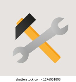 A wrench and a hammer. Vector illustration. Flat design for business financial marketing banking advertising web concept cartoon illustration.
