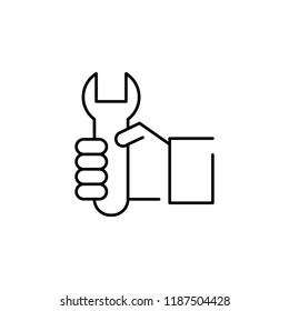 wrench in hand icon. Element of construction for mobile concept and web apps illustration. Thin line icon for website design and development, app development