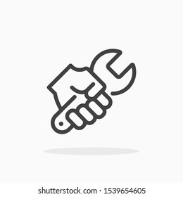 Wrench in hand icon in line style. For your design, logo. Vector illustration. Editable Stroke.