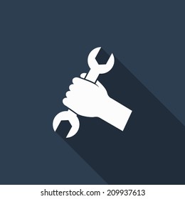 Wrench In Hand Icon With Long Shadow