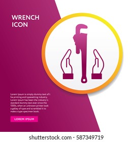 Wrench and Hand Icon. Tuning Tools Flat Vector Symbol Isolated Graphic Info Board