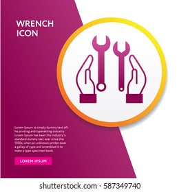 Wrench and Hand Icon. Tuning Tools Flat Isolated Graphic Info Board Design