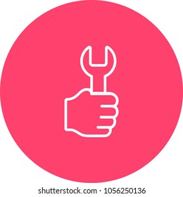 Wrench in hand icon. Vector illustration flat design. Handle industrial tool for repair. Symbol of heavy mechanical work, logo.