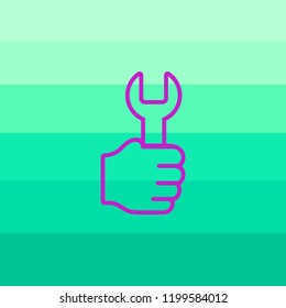 Wrench in hand icon. Vector illustration flat design. Handle industrial tool for repair. Symbol of heavy mechanical work, logo.