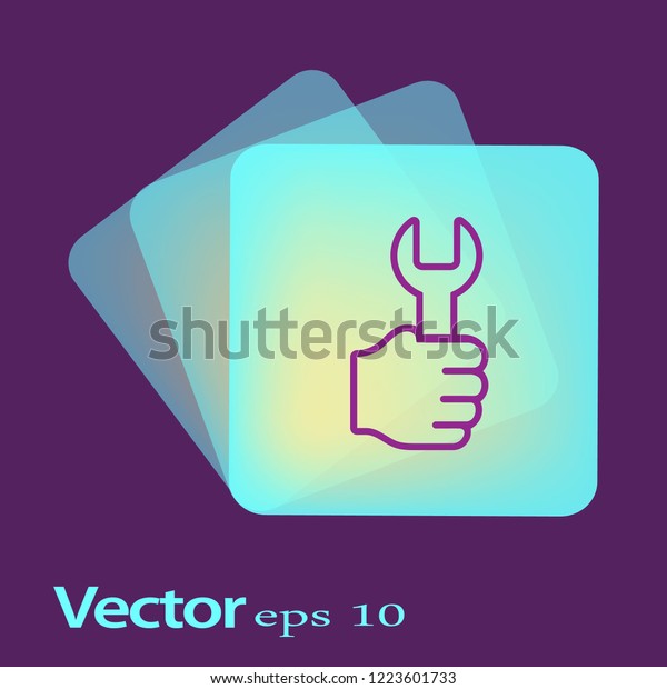 Wrench in hand icon. Vector illustration flat\
design. Handle industrial tool for repair. Symbol of heavy\
mechanical work, logo.