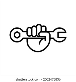 Icono de llave en mano. llave en el icono del vector de mano para el diseño web aislado en fondo blanco. colores modificables eps 10