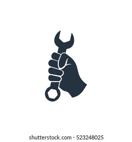 wrench in hand, isolated icon on white background, auto service, car repair