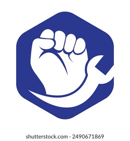 Wrench hand logo design vector. Car repair service logo. Repair logo.