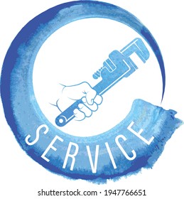 Wrench in hand plumbing symbol for repair and service