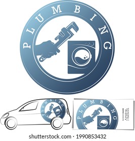 Wrench in hand repair and service washing machine plumbing symbol
