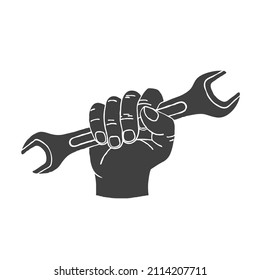 Wrench in a Hand Retro Style Vector Illustration Isolated