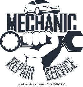 Wrench in hand symbol for auto mechanic