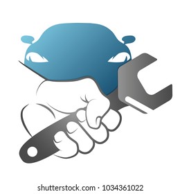 Wrench in hand symbol for car repair