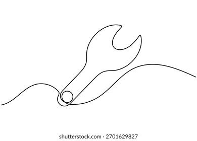 Ferramenta de mão de chave contínua um desenho de linha em branco plano de fundo ícone minimalista contorno vetor ilustração