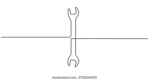 Wrench hand tool continuous one line drawing on white background.