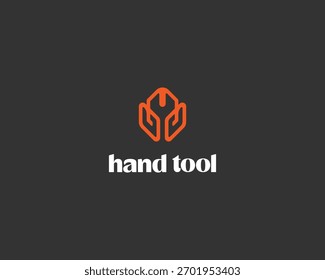 Llave en las manos del logotipo del Vector del contorno. Signo de servicio de taller de reparación creativo.