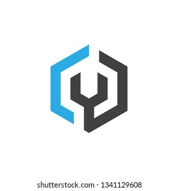 wrench hexagon box shape logo vector