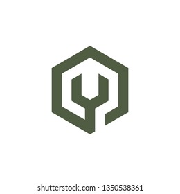 wrench hexagon box shape logo vector