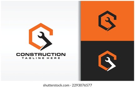 Konstruktionslogo für Schlüssel und Hexagon