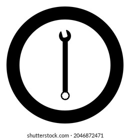 Wrench hexagon Spanner Hand tool Mechanic engineer instrument icon in circle round black color vector illustration solid outline style image