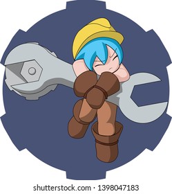 Wrench Hexagonal. girl using Wrench Hexagonal. illustration of using Wrench Hexagonal