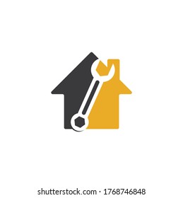 vector de diseño de la plantilla de diseño del logotipo de la forma del hogar. Icono del logotipo de reparación de llave con elemento gráfico de swoosh
